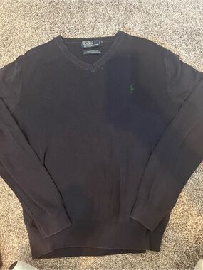 Ralph Lauren V-Neck Sweater in Dark Navy with Green Pony